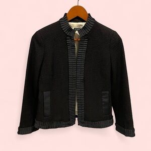 Smart J. Crew black wool blend textured ribbon tuxedo trim blazer pockets